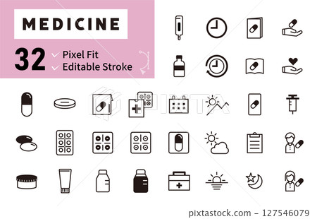 Icon set about medicine, pharmacist, pharmaceuticals, pharmacy, drugstore 127546079