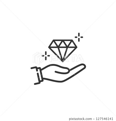 A line icon of a palm and a diamond that represents your company's strengths and values (USP/branding) A line icon of a palm and a diamond that represents your company's strengths and values (USP/branding) 127546141