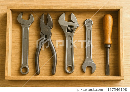 Tools that mark the passage of time, images of well-used tools, screwdrivers, pliers, hammers 127546198
