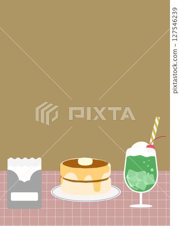 純咖啡店風格的甜瓜汽水、煎餅和紙巾的背景插圖 純咖啡店風格的甜瓜汽水、煎餅和紙巾的背景插圖 127546239