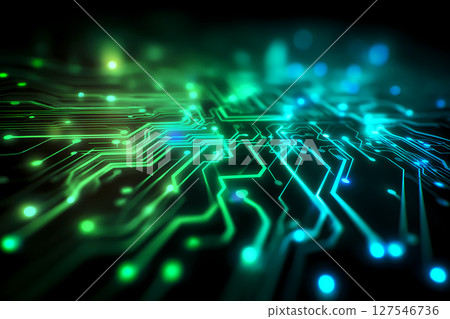 帶有 CPU 和電路板圖案的霓虹色發光的抽象的背景 127546736