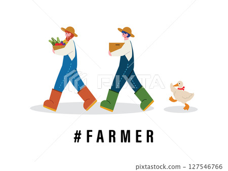 Farmers carrying harvested vegetables 127546766