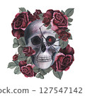 Scull with spider and roses gothic magical texture isolated on white background. Watercolor hand drawn esoterics skull illustration. Art for design mystical halloween witch decoration, scary card 127547142