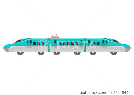 三輛相連的玩具式 E5 系列新幹線列車的插圖 三輛相連的玩具式 E5 系列新幹線列車的插圖 127548444