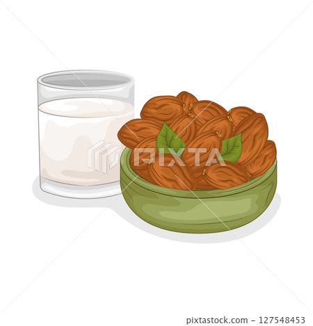 Illustration of Date fruit with milk  127548453