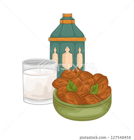 Illustration of Date fruit with milk  127548458