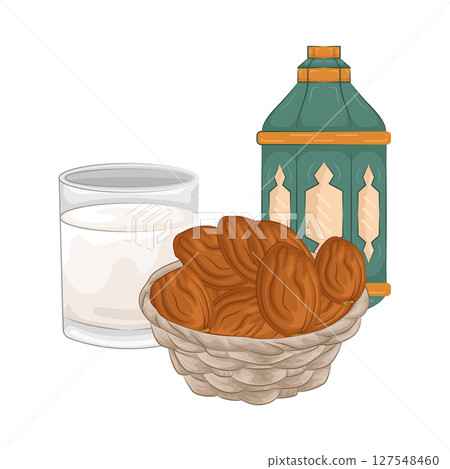 Illustration of Date fruit with milk  127548460