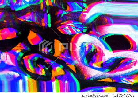 Vibrant Glitch Art with Neon Colors for 80s Futuristic Design 127548702
