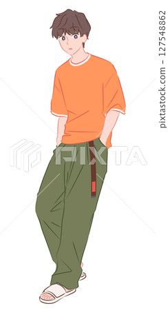 身穿夏裝的男子全身插圖 127548862