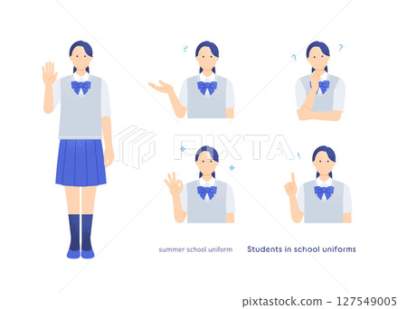 5 poses set of female students in blazer uniforms Simple vector illustration material of cute girls 5 poses set of female students in blazer uniforms Simple vector illustration material of cute girls 127549005