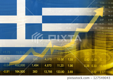 Greece flag with stock finance economy graph. Greece flag with stock finance economy graph. 127549043