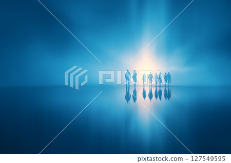 Silhouettes of a medical team reflected on the surface of the water in blue light 127549595