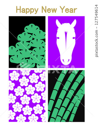 Horse and pine, bamboo and plum illustration 127549614