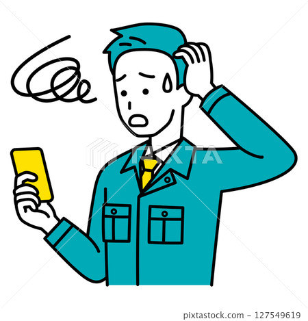 A male worker having trouble with his smartphone A male worker having trouble with his smartphone 127549619