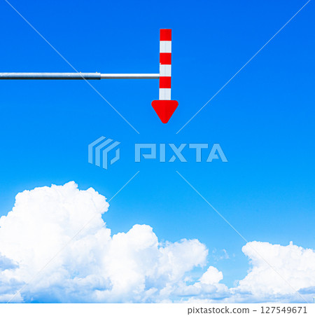 A simple landscape with blue sky, clouds and arrows A simple landscape with blue sky, clouds and arrows 127549671