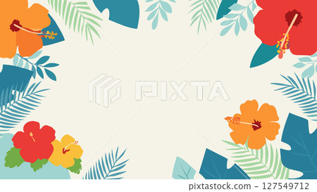 扁平簡約芙蓉花框夏季幻燈片背景素材 127549712