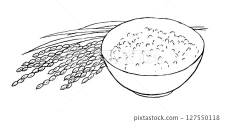 Pen drawing of rice and ears of rice 127550118