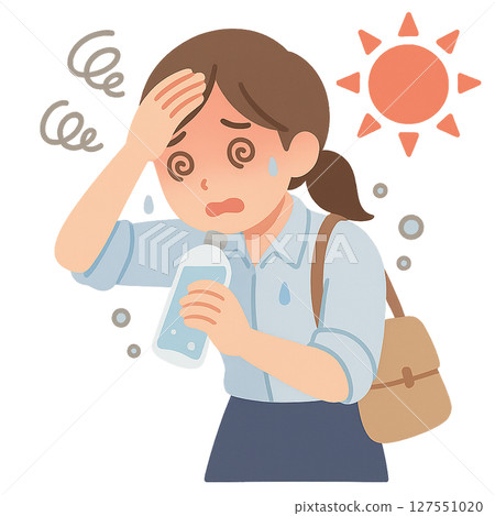 辦公室女職員在高溫下頭暈，上班途中中暑的女性，以及在烈日下頭暈的女性的危險症狀 127551020