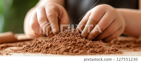 Hands sculpting poetry into clay that blending the art of words with tactile creativity and earthy tones dominating the scene 127551230