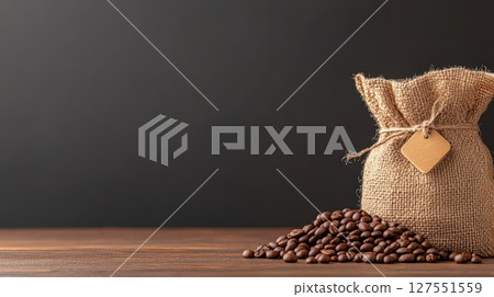 Eco Friendly Burlap Sacks Filled with Freshly Roasted Coffee Beans 127551559