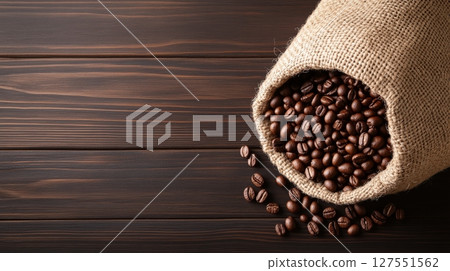 Eco Friendly Packaged Roasted Coffee Beans on Rustic Wooden Background 127551562