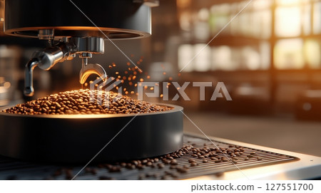 Modern Coffee Roasting Machinery with Beans Being Processed in an Industrial Setting 127551700