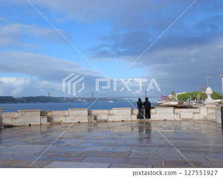 View of the Tagus River from Comesio Square in Lisbon, Portugal, early morning in May, after the rain View of the Tagus River from Comesio Square in Lisbon, Portugal, early morning in May, after the rain 127551927
