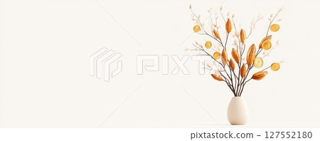 Minimalist of a Cacao Tree Bearing Golden Harvest 127552180
