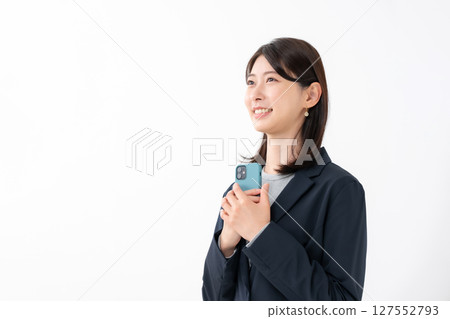 Woman, smartphone, smile Woman, smartphone, smile 127552793