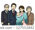 Three-generation family, parents and children, son and boy going to a shrine for a baby's first visit 127552842