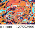 Fiery orange with striking turquoise and fluid motion gives this vibrant abstract piece energy and warmth, suited for bold artistic interior decor 127552900