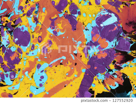 Bold abstract artwork with vibrant purple, orange, and turquoise swirls creating dynamic motion and textured depth for modern expressive design use Bold abstract artwork with vibrant purple, orange, and turquoise swirls creating dynamic motion and textured depth for modern expressive design use 127552920