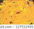 Bright yellow and soft golden tones spiral in a minimal abstract flow, offering a relaxing, warm backdrop with subtle creamy marbled texture 127552949