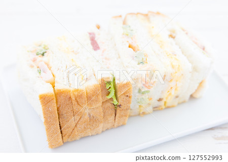 Shrimp and salmon rye sandwich Shrimp and salmon rye sandwich 127552993