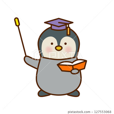 戴著博士帽的企鵝老師的可愛插圖 127553068