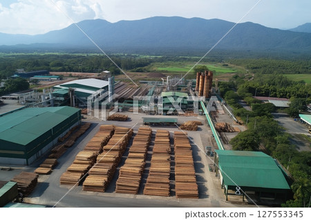 Aerial view of a bio-power plant and its green surroundings Aerial view of a bio-power plant and its green surroundings 127553345