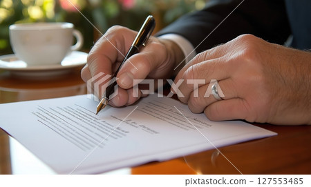 Hands Engage in Important Decision as Contract is Signed for Property Ownership 127553485