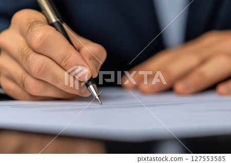 Business Deal Being Signed in a Modern Office With Real Estate Agent and Clients 127553585