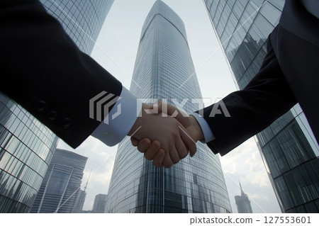 Two Corporate Professionals Engage in a Handshake to Finalize a Business Deal 127553601