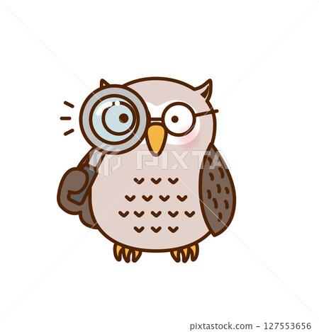Illustration of a cute owl observing with a magnifying glass (vector) Illustration of a cute owl observing with a magnifying glass (vector) 127553656