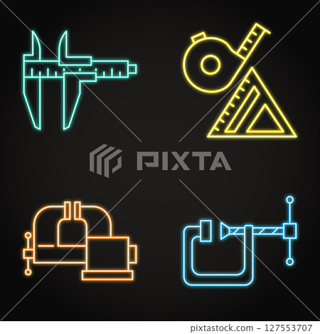 Carpenter tools neon icon set 127553707