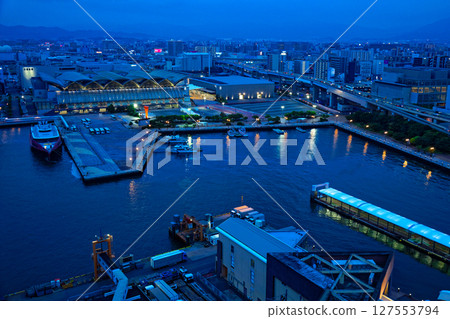 View of Marine Messe Fukuoka at dusk from Hakata Port Tower 127553794