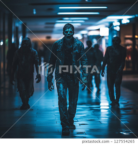 Zombies walking through a shopping mall (C) 127554265
