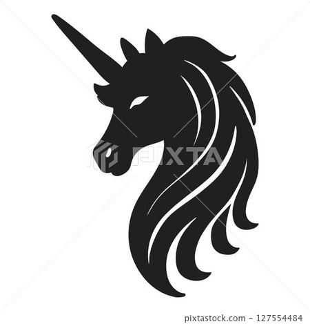 Silhouette black Unicorn Horse head Silhouette black Unicorn Horse head 127554484