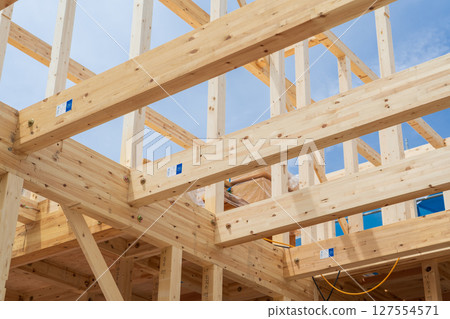 Building up a two-story wooden house Building up a two-story wooden house 127554571