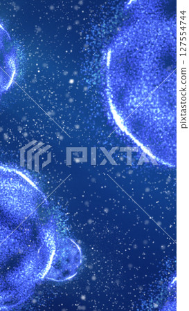 Microscopic blue spheres resembling abstract biological cells floating in a digital space 127554744