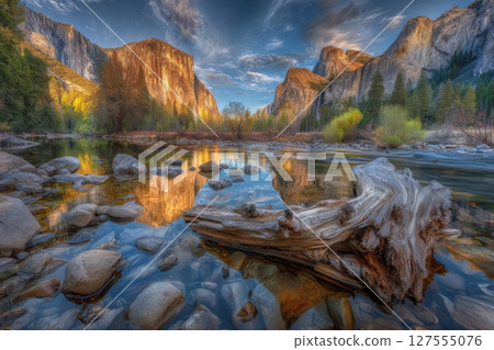 California's Yosemite National Park during a summer sunset in the USA 127555076