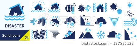 Disaster silhouette icon set Disaster silhouette icon set 127555122