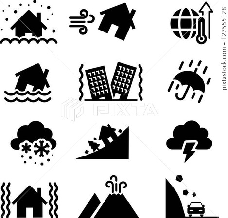 Monochrome disaster silhouette icon set 127555128