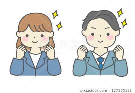 簡單描繪一個穿著西裝、充滿幹勁的男人和女人 簡單描繪一個穿著西裝、充滿幹勁的男人和女人 127555151